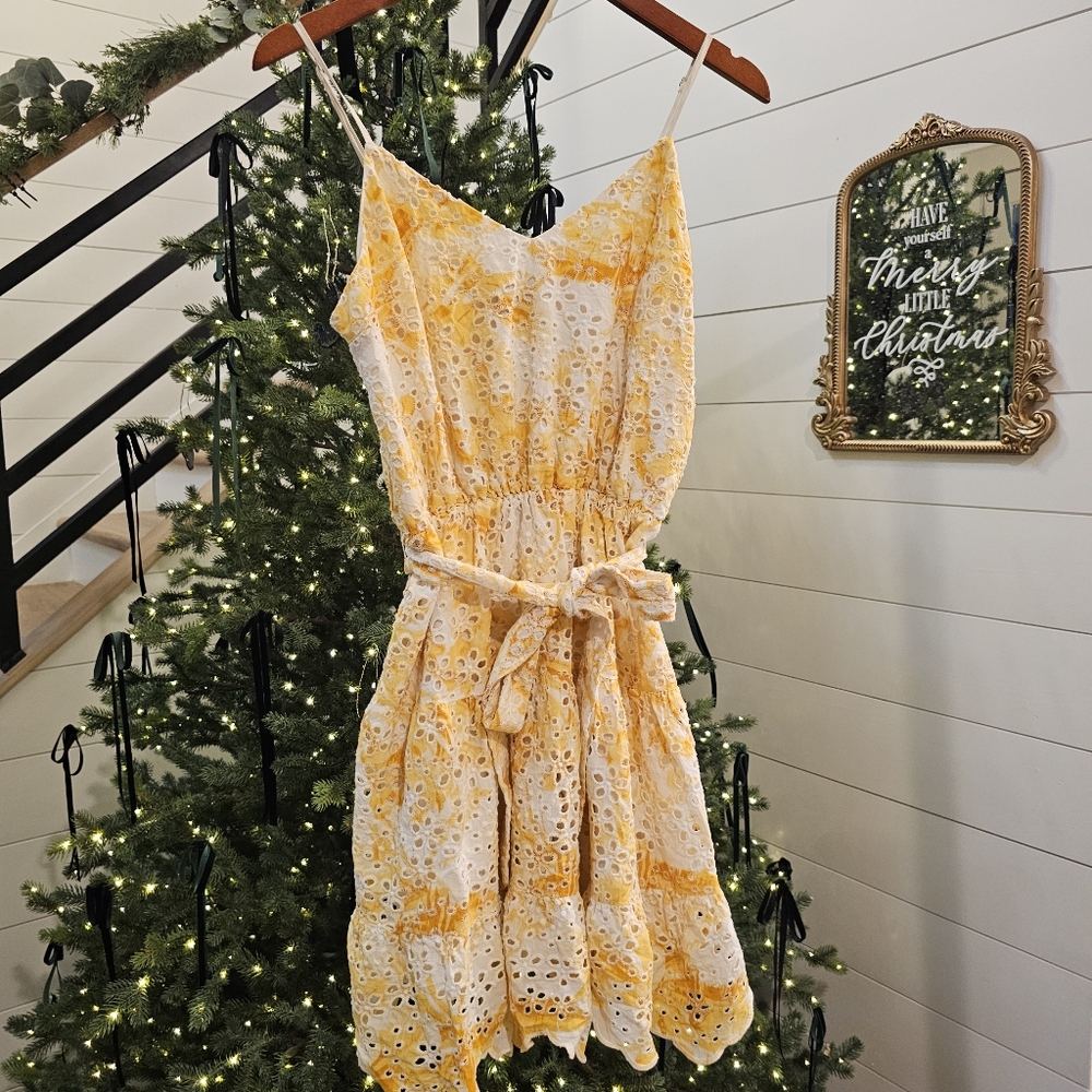 Express Yellow and White Eyelet Sundress Sz M